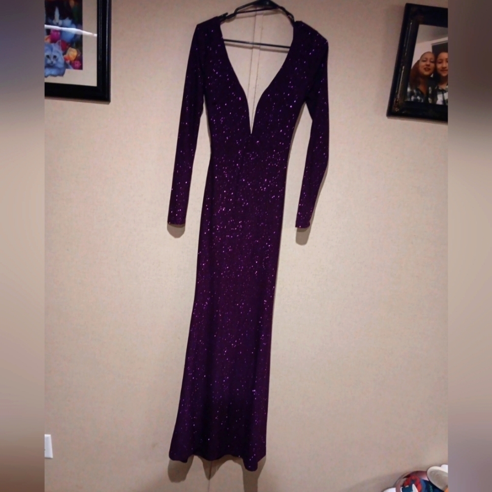 Symphony Elegant Purple Long Sleeve Dress New Purple Size S
